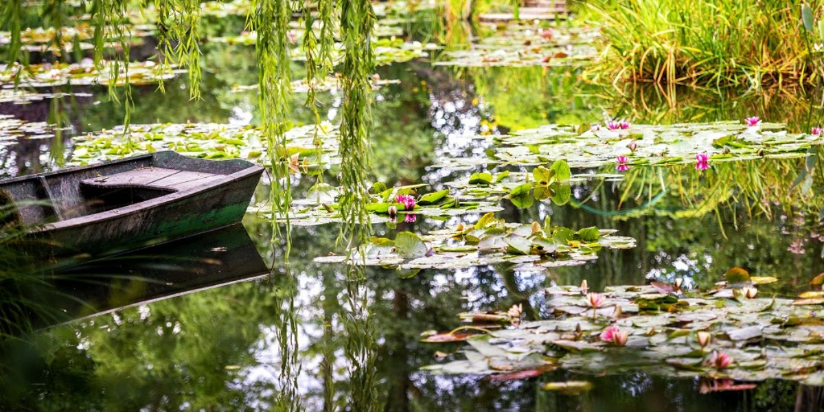 Monet's Gardens and lake with water lilies at Giverny, Normandy,